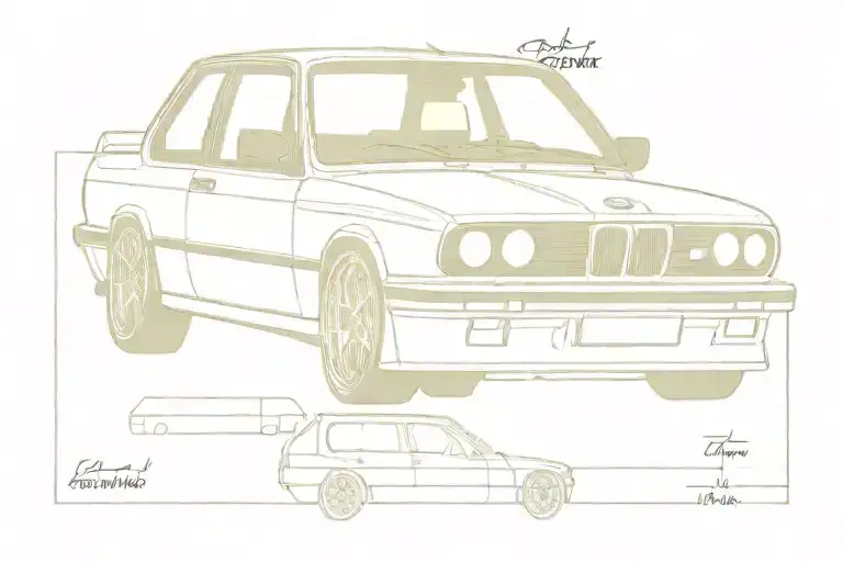 BMW E30 SIDEWAY tattoo design idea