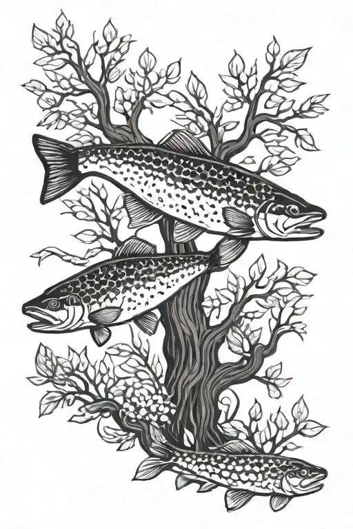 tree of life brook trout combined tattoo design idea