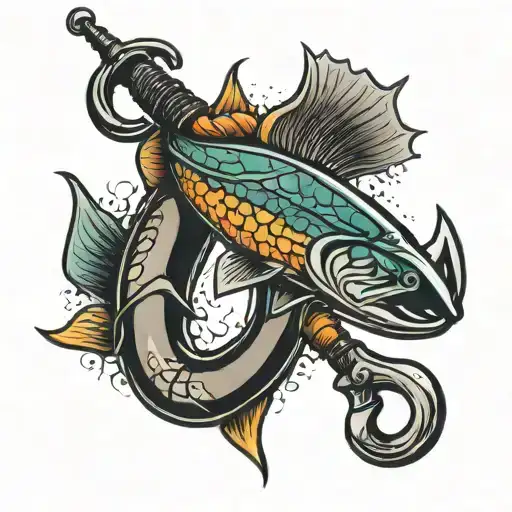 kayak fishing hook tattoo design idea