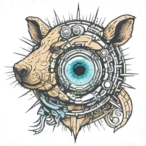 Create a tattoo design that combines the head of a capybara with the cybernetic eye of the character Kano from Mortal Ko tattoo design idea