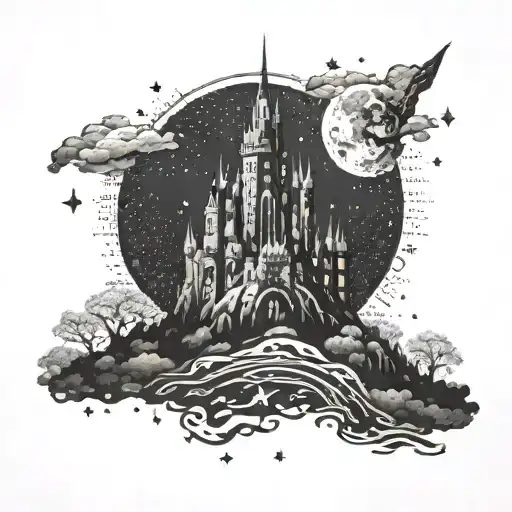 berserk castle with night sky filled with stars tattoo design idea