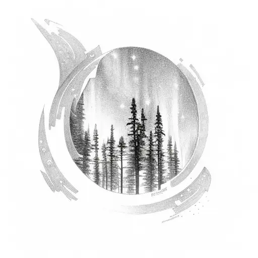 the name "Aurora" with northen lights behind the name tattoo design idea