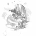the name "Aurora" with northen lights behind the name tattoo design idea