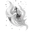 the name "Aurora" with northen lights behind the name tattoo design idea