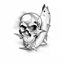 skull and sharks tattoo design idea