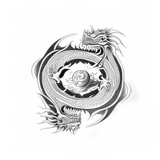 dragon in circle with yin yang tattoo design idea
