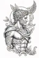 Forearm Tattoo of Apollo:  	•	Apollo: Depict him as a youthful, handsome god with a calm yet powerful expression. He has tattoo design idea