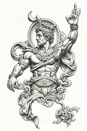 Forearm Tattoo of Apollo:  	•	Apollo: Depict him as a youthful, handsome god with a calm yet powerful expression. He has tattoo design idea