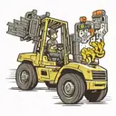 Create a tattoo of a forklift operator lifting a JDM car as if it were a weight at the gym, with video game elements in the background tattoo design idea
