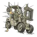 Create a tattoo of a forklift operator lifting a JDM car as if it were a weight at the gym, with video game elements in the background tattoo design idea
