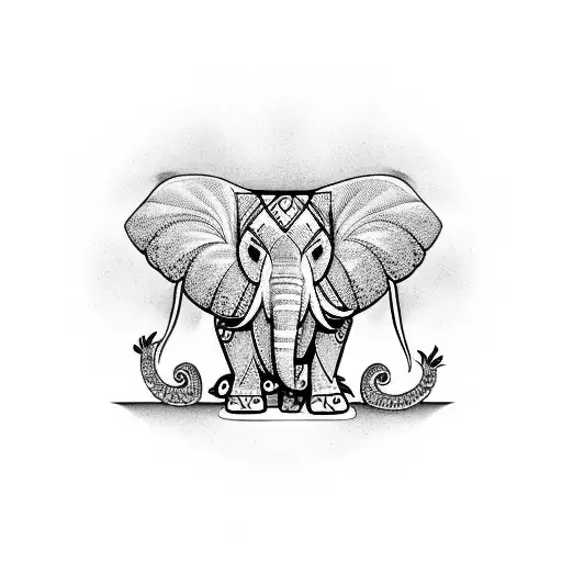 elephant with a dragon at the trunk tattoo design idea