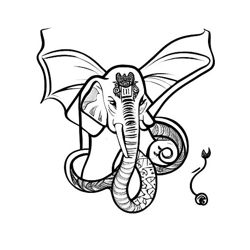 elephant with dragon trunk  tattoo design idea