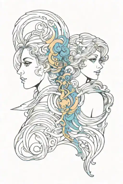 gemini sisters facing each other tattoo design idea