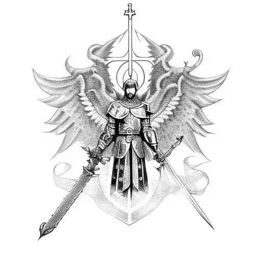 St Michael with sword and shield tattoo design idea