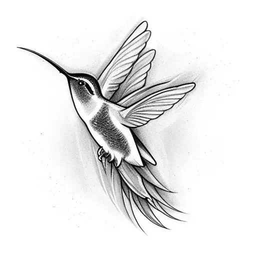 humming bird with flowers tattoo design idea