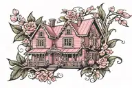 pink house tattoo design idea