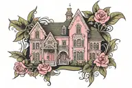 pink house tattoo design idea
