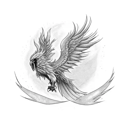small Phoenix spread out with a cancer ribbon in feathers tattoo design idea