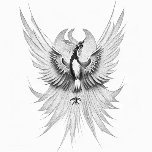 Phoenix with a cancer ribbon in feathers tattoo design idea