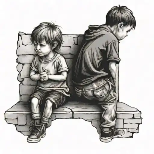 children behind wall tattoo design idea
