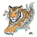 cherry blossom- Tiger - wave  tattoo design idea