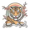 cherry blossom- Tiger - wave  tattoo design idea