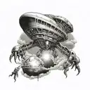 Alien spaceship abducting tattoo design idea