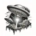 Alien spaceship abducting tattoo design idea