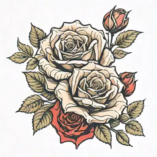 Realistic red roses long tattoo design idea