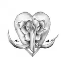 the name Hyacinth Tattoed in an arrow heart tattoo design idea