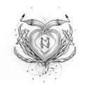 the name Hyacinth Tattoed in an arrow heart tattoo design idea