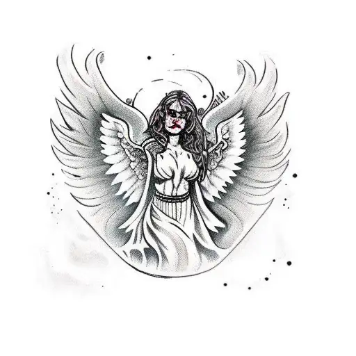 Angel warrior, cries with blood, 4K tattoo design idea