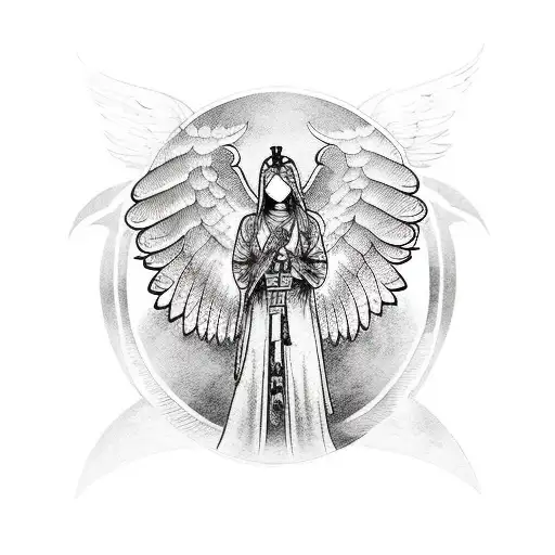 Angel warrior looking to the left side, cries with blood, banner tattoo design idea