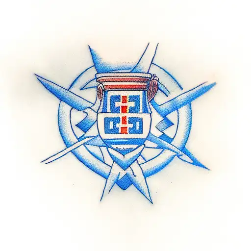 the Greek word "φρόνησις", in blue ink, with a red cross superimposed on the downstroke of the first letter tattoo design idea