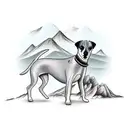 camera, whippet dog and mountains tattoo design idea