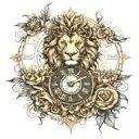 Lion, Roman clock with thorns wrapping tattoo design idea