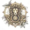 Lion, Roman clock with thorns wrapping tattoo design idea