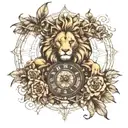 Lion, Roman clock with thorns wrapping tattoo design idea