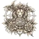 Lion, Roman clock with thorns wrapping tattoo design idea