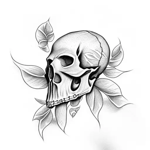 regrowth, skelton, skull, florals, leaves tattoo design idea
