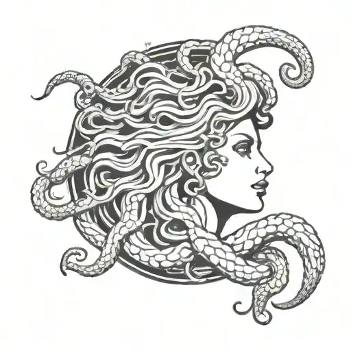 Medusa (animal) and space, in black and white style tattoo design idea