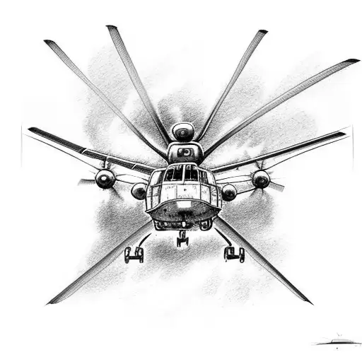 chinook helicopter with wings and flames tattoo design idea