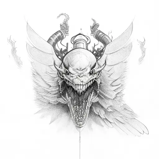 chinook with wings and flames tattoo design idea