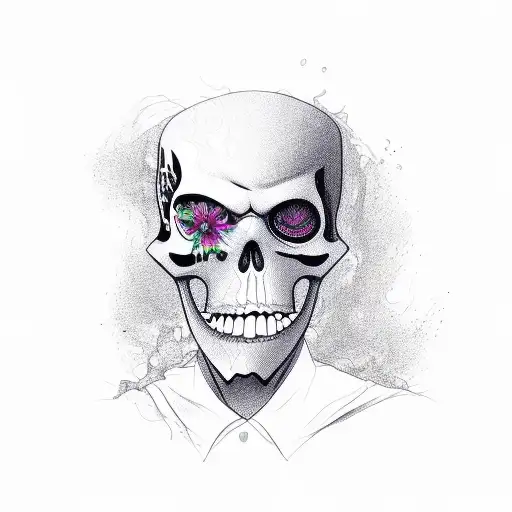 grim reaper looking into a mirror in a floral shirt tattoo design idea