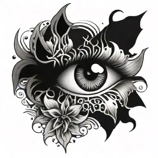 Red spider lilie flower  and eye and blood tattoo design idea