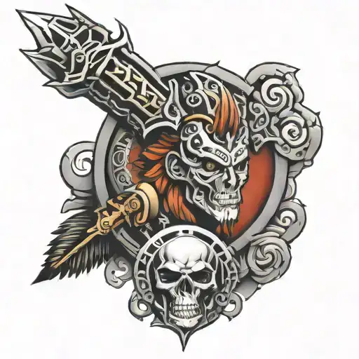 Full arm tattoo that has to do with strength, technology and intelligence for men tattoo design idea