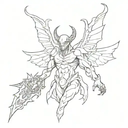 a demon with wings in the form of a man tattoo design idea