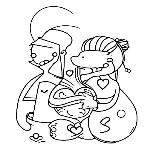 3 kids + heart + sunset tattoo design idea