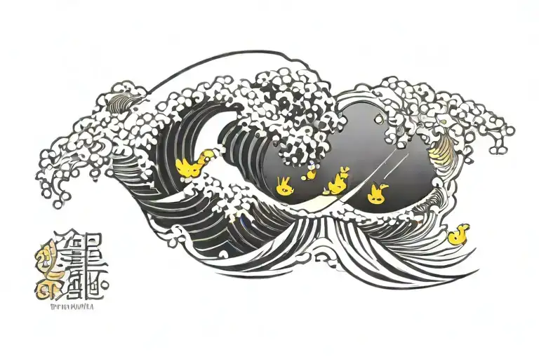 The Great Wave with a yellow rubber duck tattoo design idea