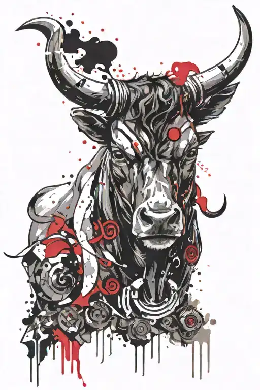 zodiac taurus bull head with hazel eyes surrounded tattoo design idea